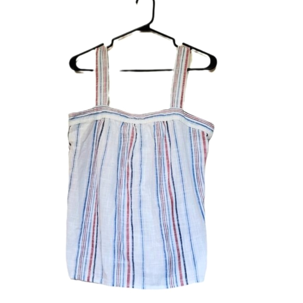 GAP Women's White Tank Top with Blue & Red Stripes Size Medium